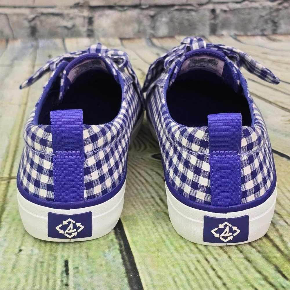 Sperry Crest Vibe Gingham Bow Sneakers Womens 9 Blue White Checkered STS88726
